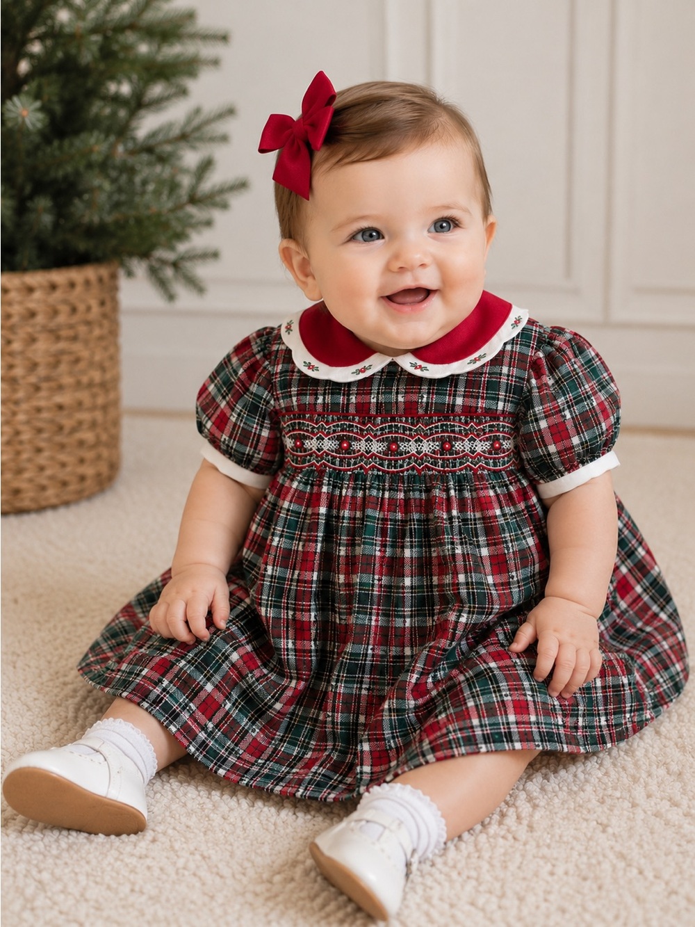 Petit Ami Red and Green Plaid Smocked Dress + Bloomers size 6 months